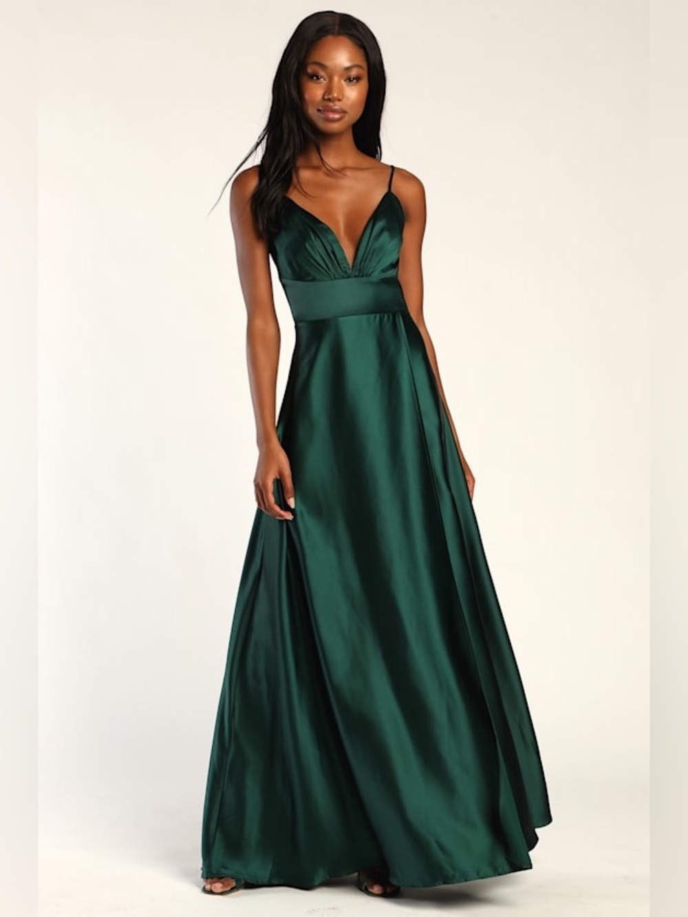 Fashion Nova Ashlynn Satin Gown Hunter Green Maxi Dress